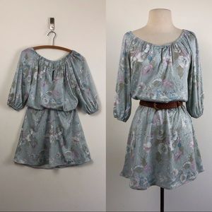 vtg 60s muted floral mini dress peasant goddess